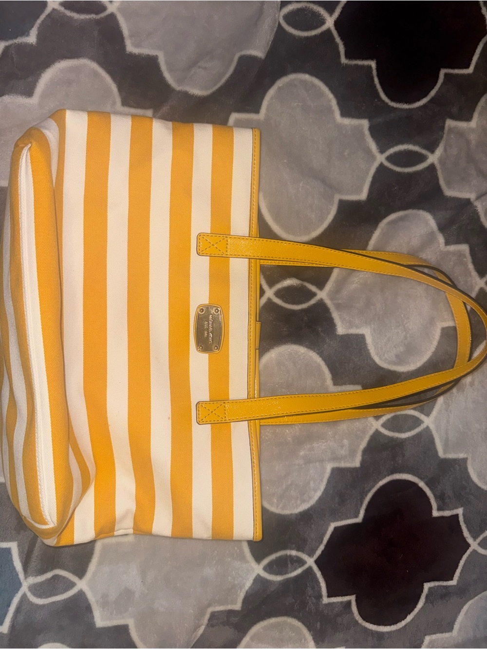 Michael Kors Yellow and White Striped Canvas Tote